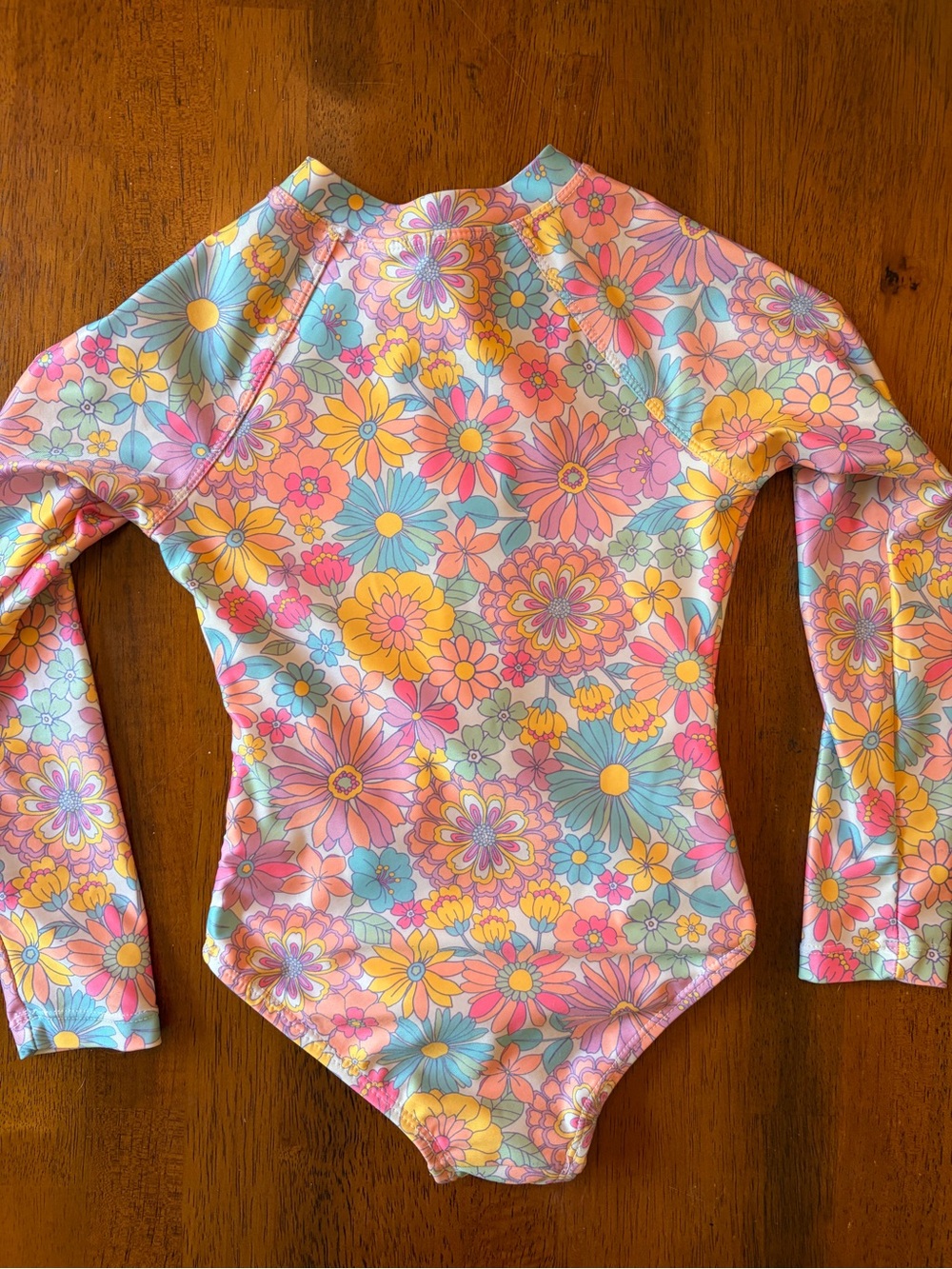 Bright Floral Zip-Front Rashguard One-Piece Long Sleeve Swimsuit Girls XS(4-5) - Picture 10 of 10